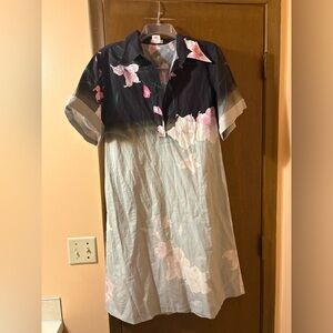 Dries Van Noten dip dye floral collared shift dress